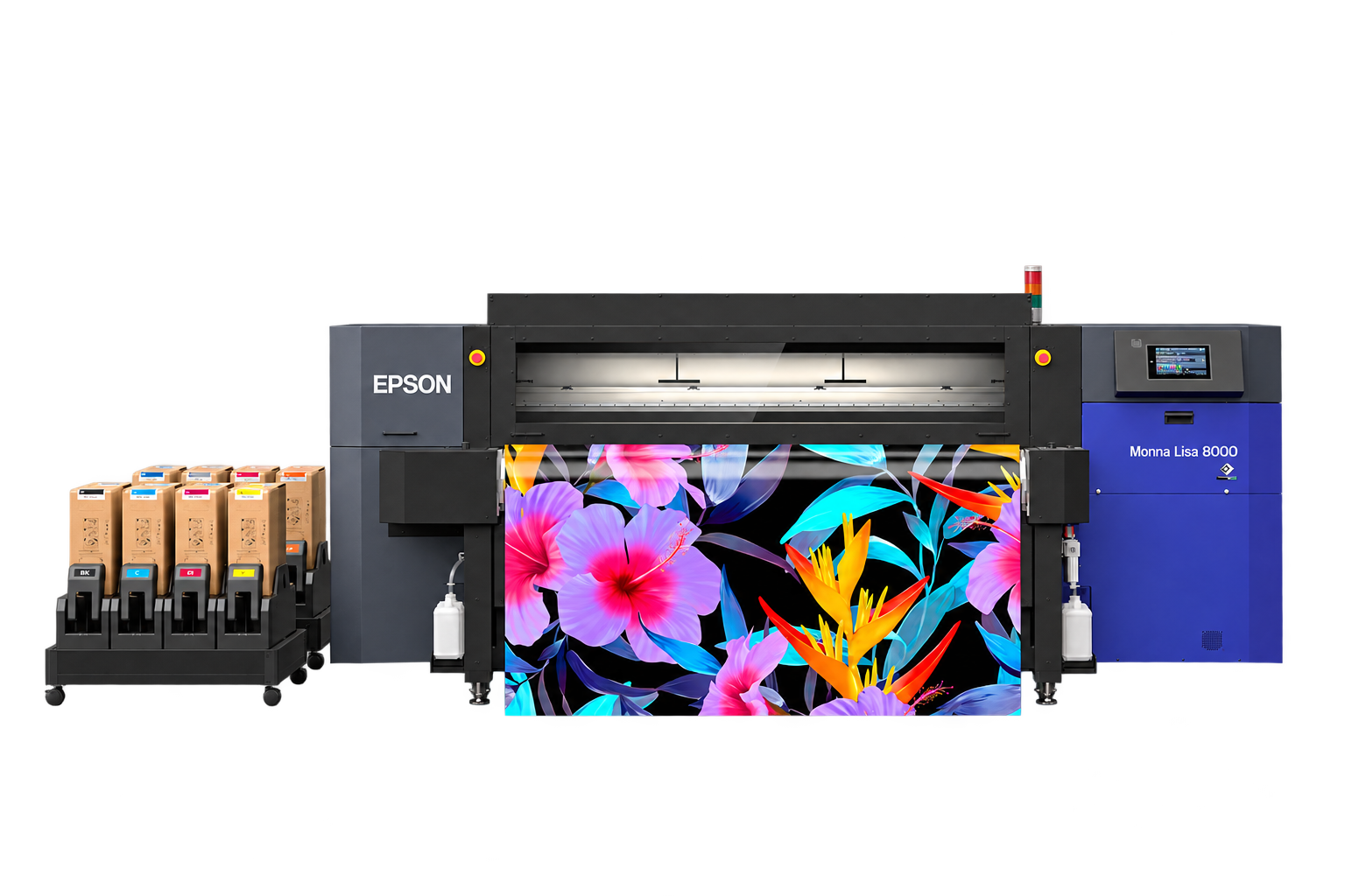 Impresora textil Epson Monna Lisa ML-8000 con su rack de tinta